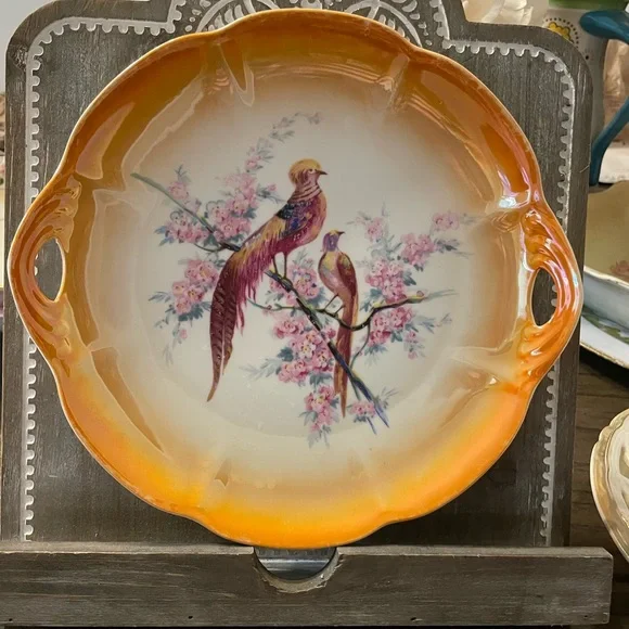 Vintage Orange Decorative Plate with Bird Design - Picture 3 of 5